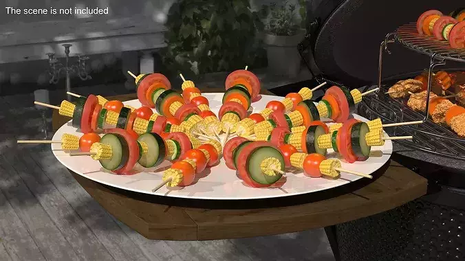 Plate with Vegetables on Skewers 3D model 2