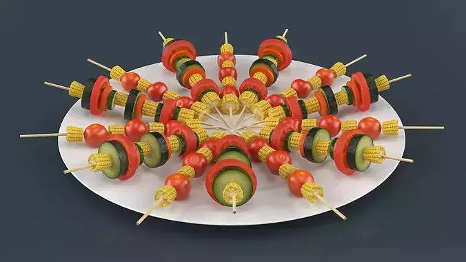 Plate with Vegetables on Skewers 3D model 3