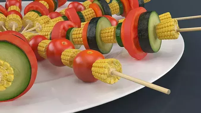 Plate with Vegetables on Skewers 3D model 4
