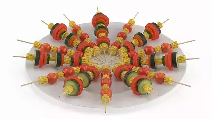 Plate with Vegetables on Skewers 3D model