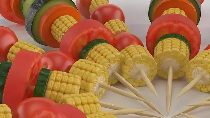Plate with Vegetables on Skewers 3D model 7