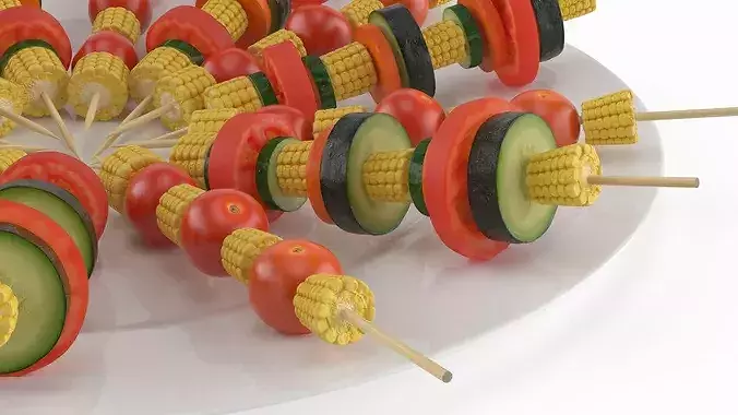 Plate with Vegetables on Skewers 3D model 6