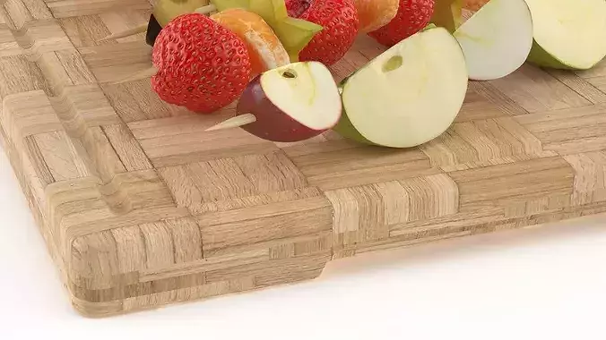 Wooden Skewers with Fruit on Board 3D model 6