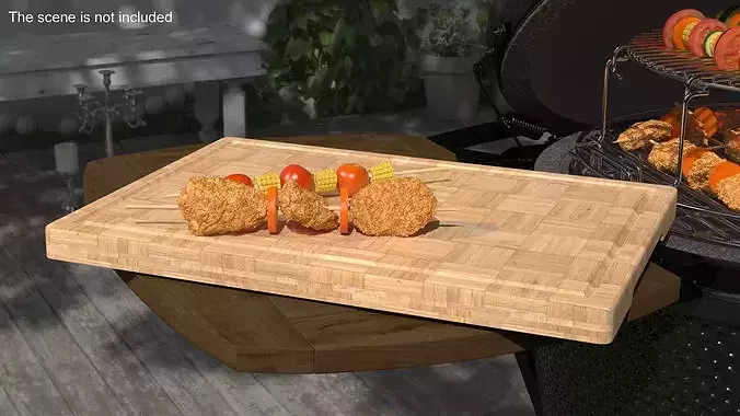 Wooden Skewers with Fruit on Board 3D model 2