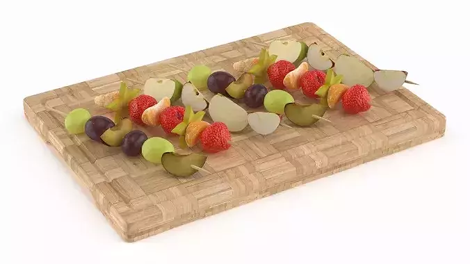 Wooden Skewers with Fruit on Board 3D model