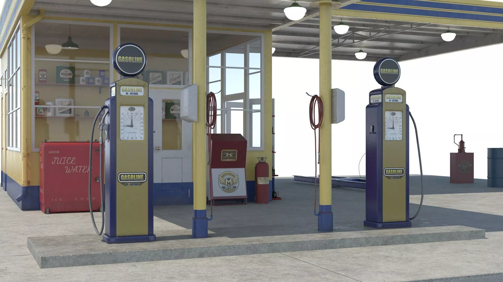 Vintage American Service Station Low-poly 3D model