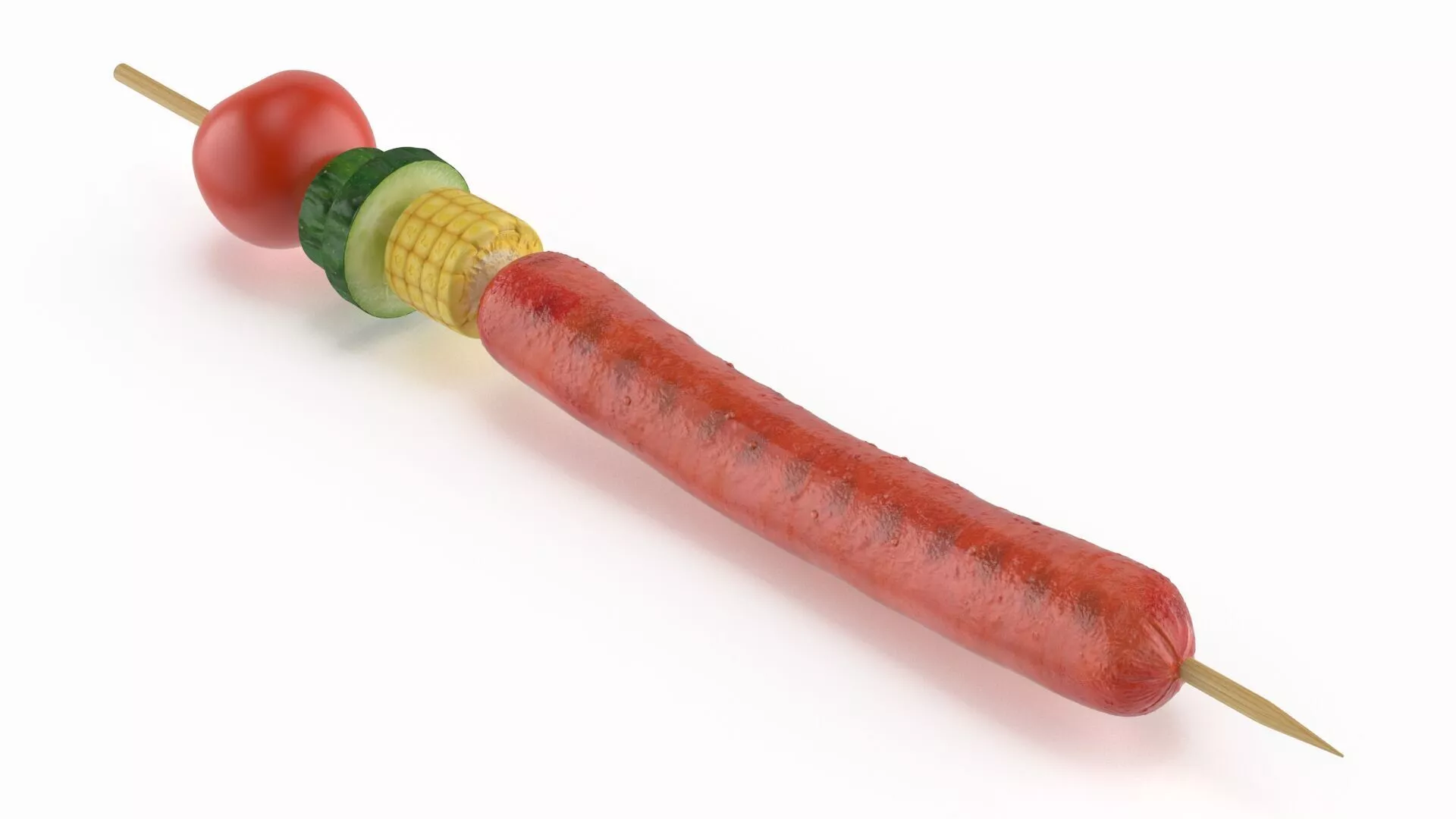 Sausage with Vegetables on Wooden Skewer 3D model