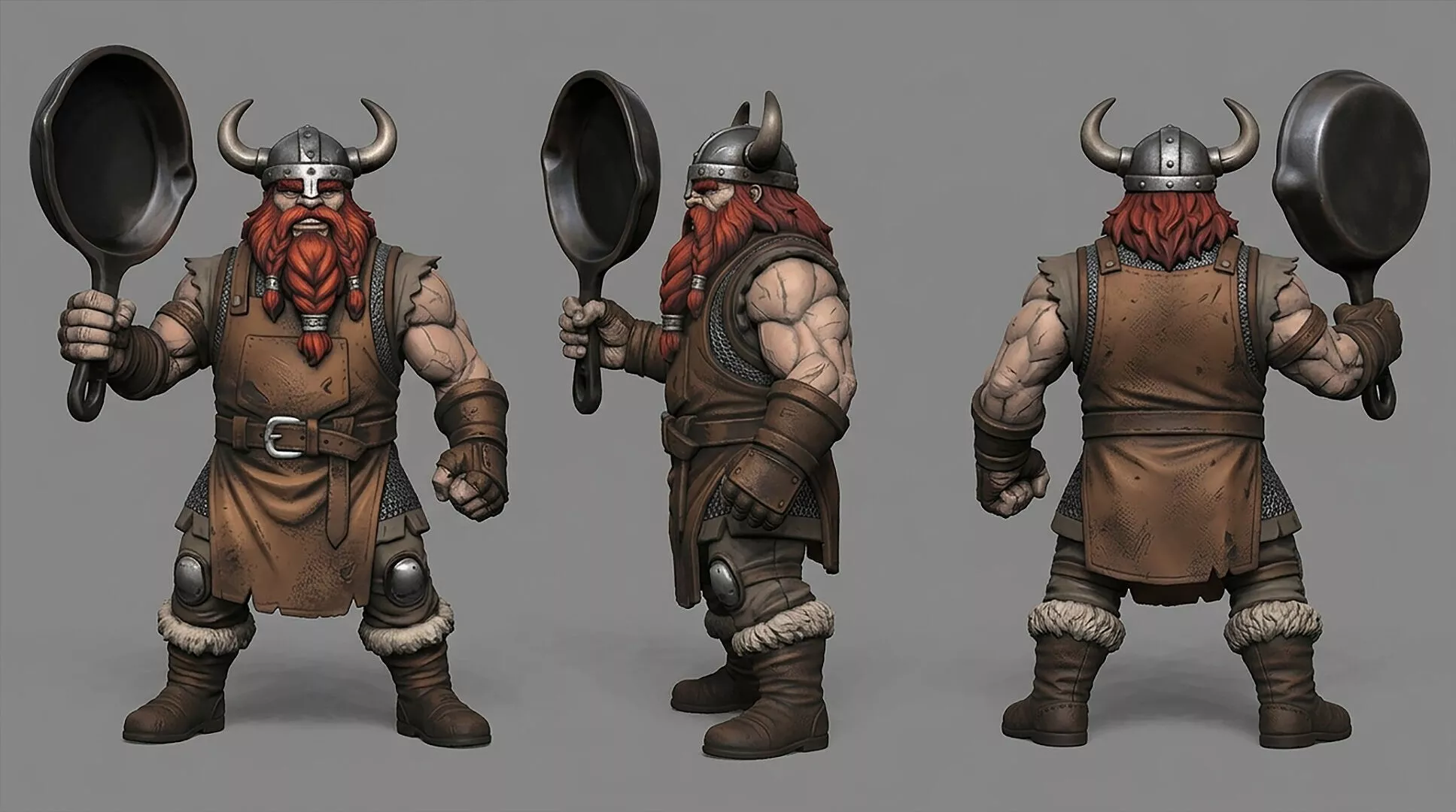 Viking with Horned Helmet and Skillet 3D Printable STL Figure 3D print model