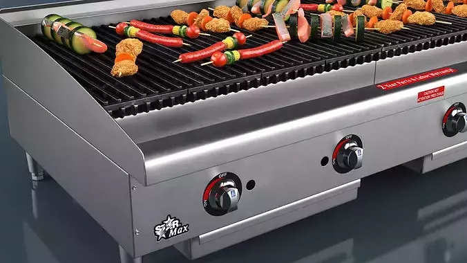 Gas Charbroiler with Food on Skewers 3D model 4