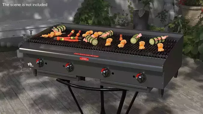 Gas Charbroiler with Food on Skewers 3D model 2