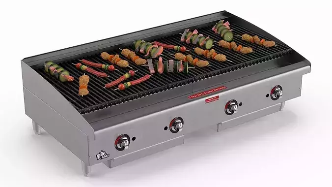 Gas Charbroiler with Food on Skewers 3D model
