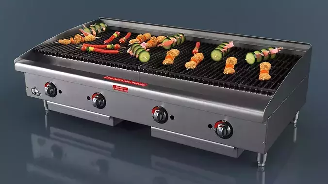 Gas Charbroiler with Food on Skewers 3D model 3