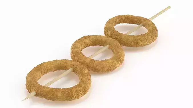 Onion Rings on Wooden Skewer 3D model