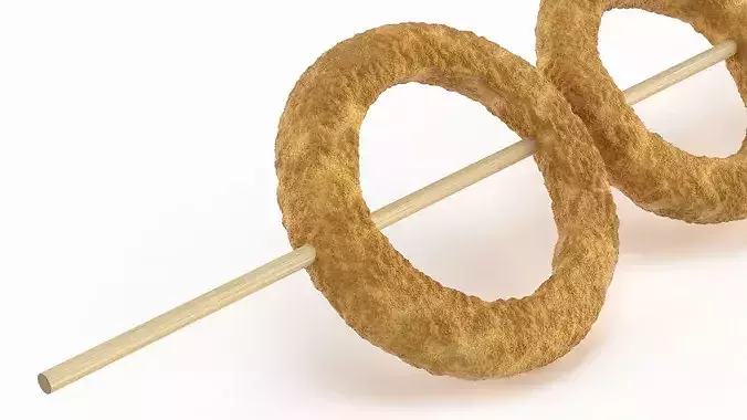 Onion Rings on Wooden Skewer 3D model 7