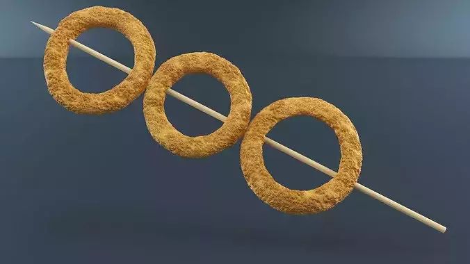 Onion Rings on Wooden Skewer 3D model 4
