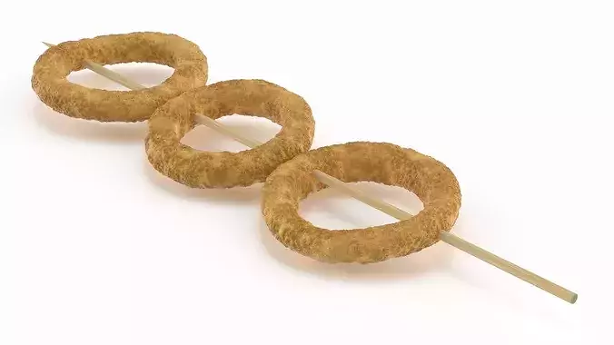 Onion Rings on Wooden Skewer 3D model 5