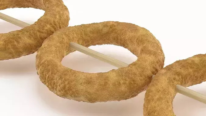 Onion Rings on Wooden Skewer 3D model 6