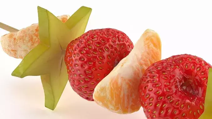 Fruits on Wooden Skewer 3D model 6