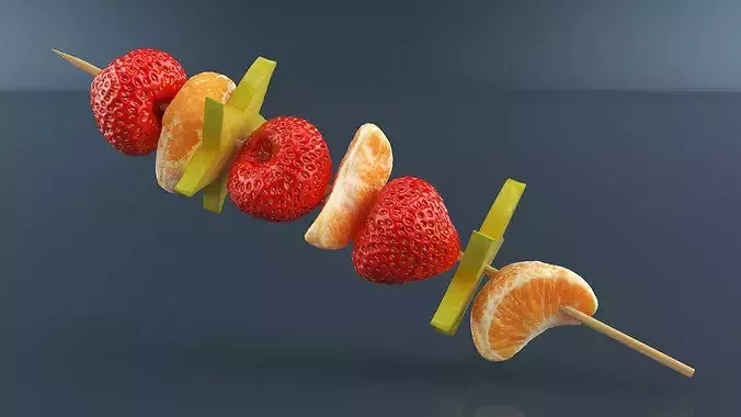 Fruits on Wooden Skewer 3D model 4
