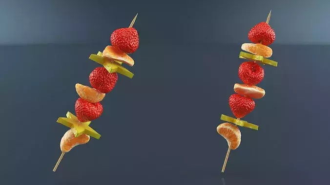 Fruits on Wooden Skewer 3D model 3