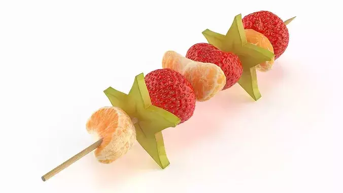 Fruits on Wooden Skewer 3D model