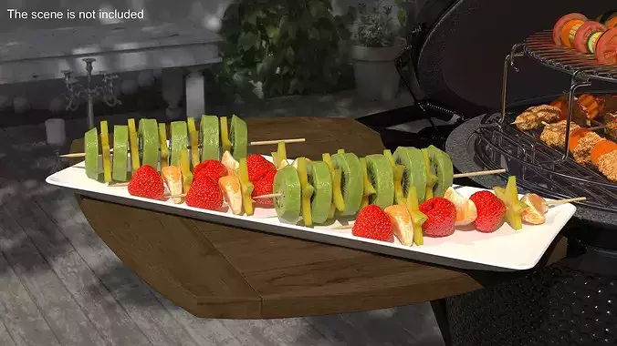 Kiwi on Wooden Skewer 3D model 3