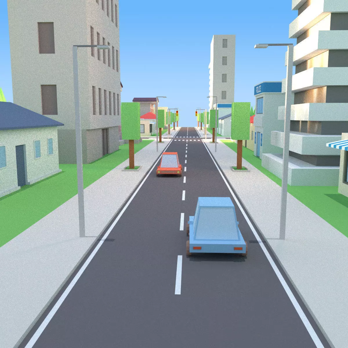 Simple Street Elements Low-poly 3D model
