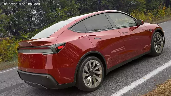 Red 2025 Tesla Model Y Juniper 3D model 3