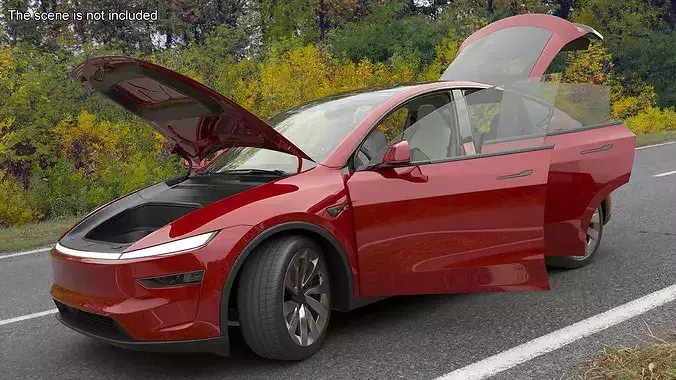 Red 2025 Tesla Model Y Juniper 3D model 4