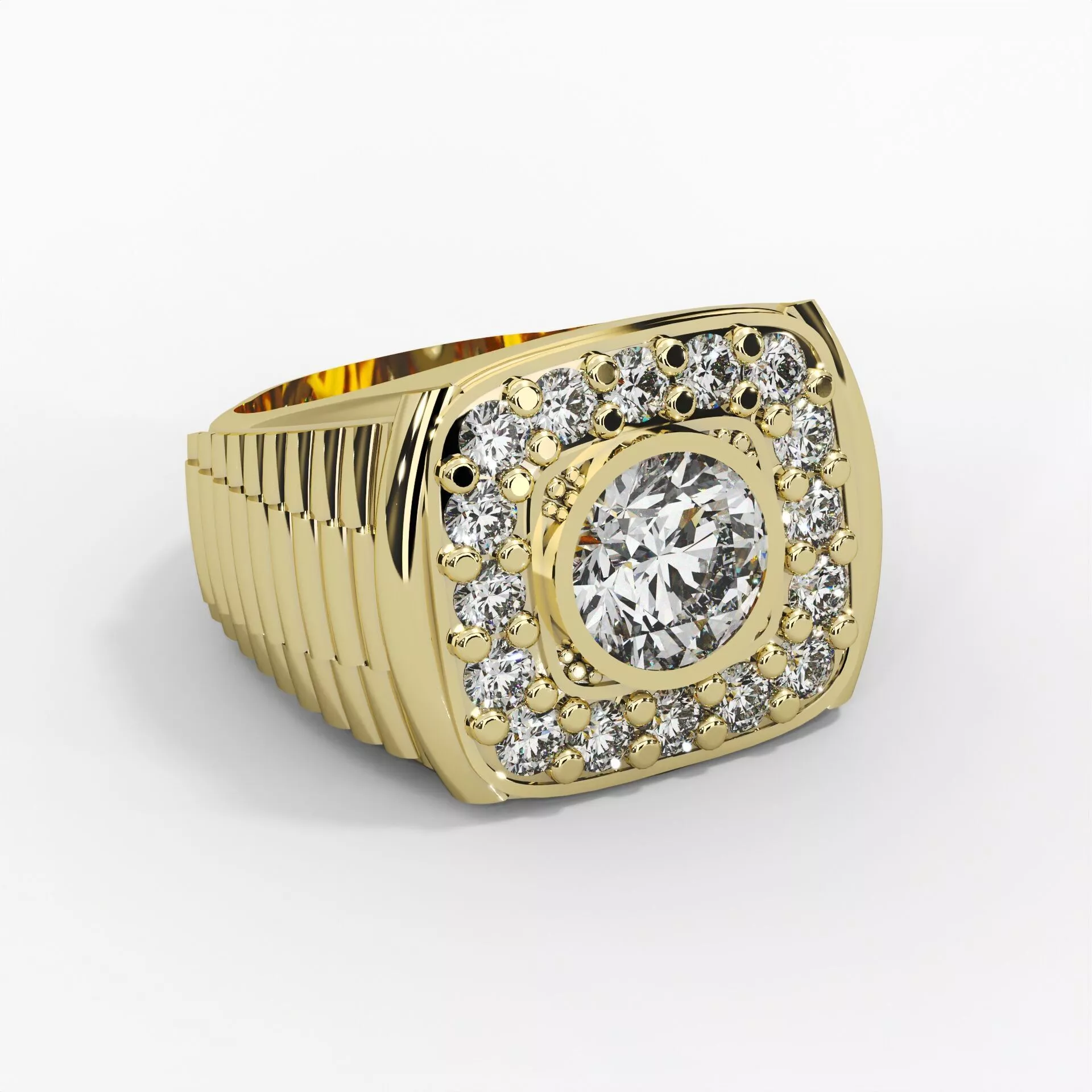 Mens Diamond Halo Signet Ring 3D Model 3D model