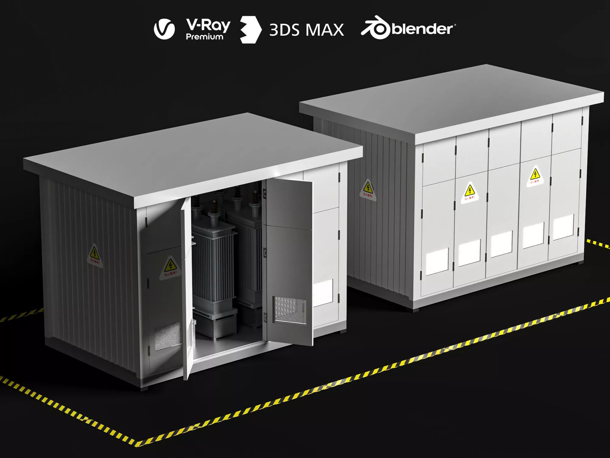 Outdoor Box Transformer Substation Pack 3D Model 3D model