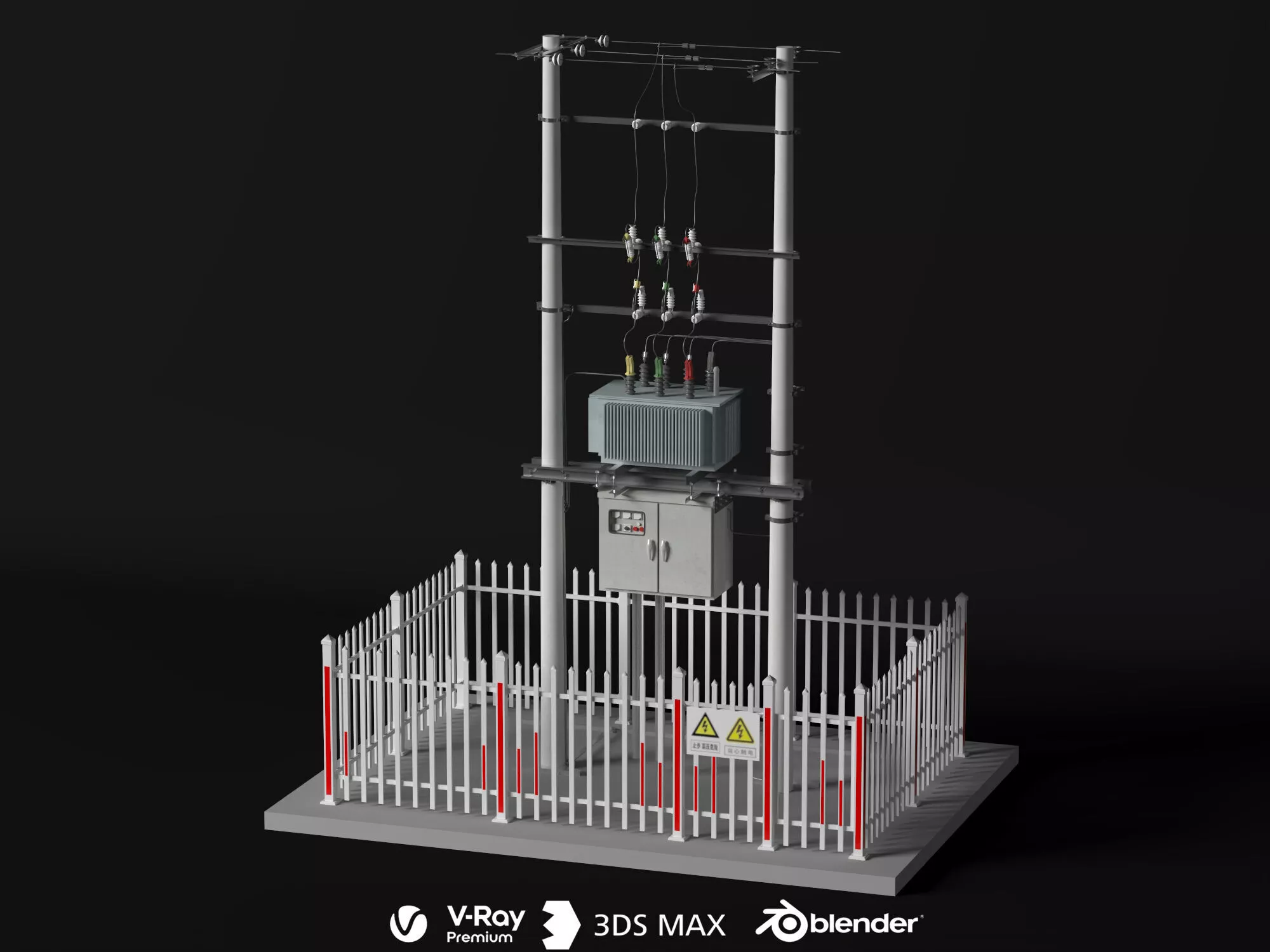 Pole Mounted Distribution Transformer Set 3D Model 3D model