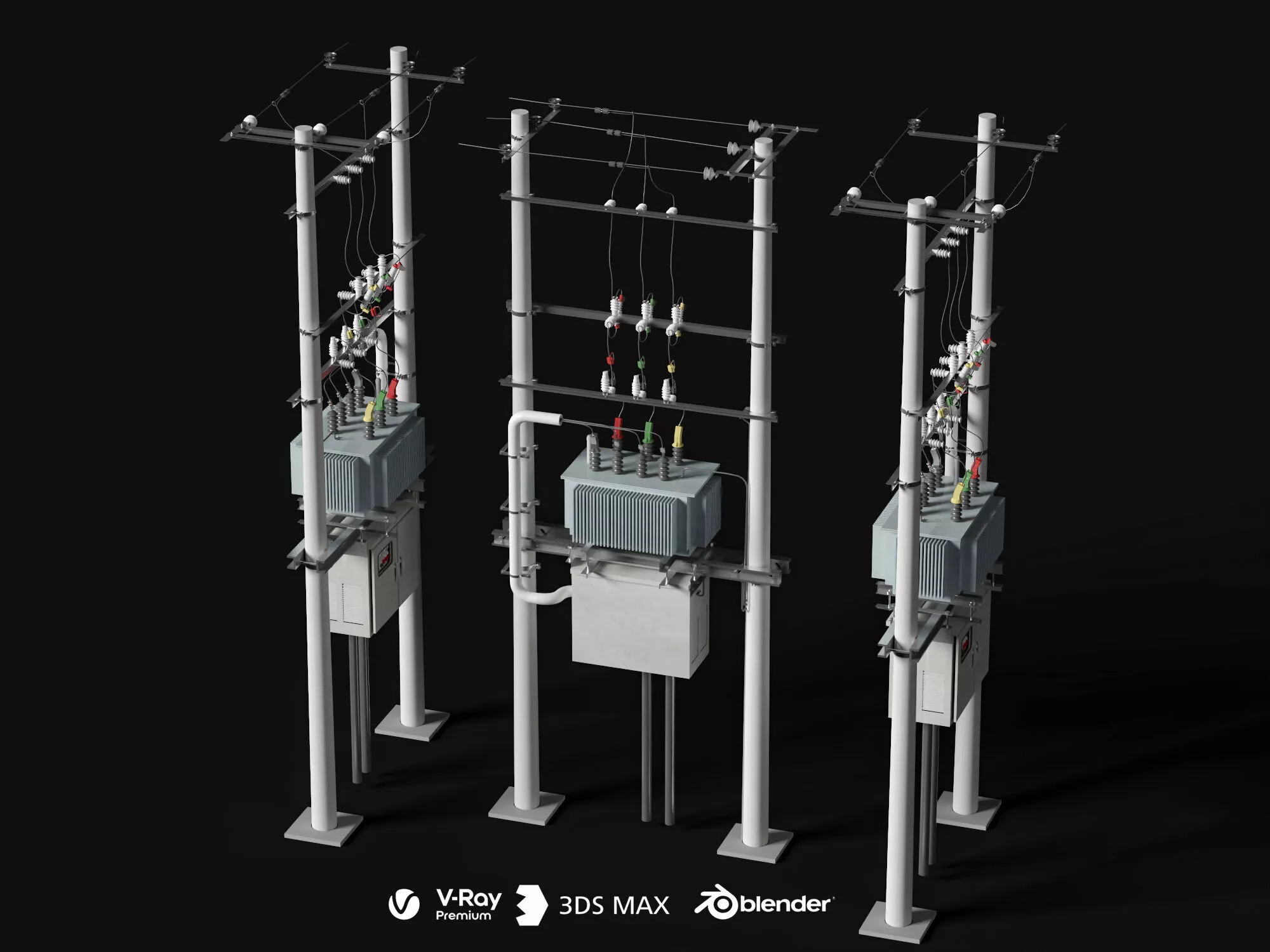 Double Pole Mounted Distribution Transformer Pack 3D Model 3D model