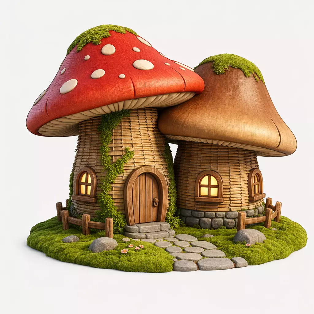 Twin Mushroom Fairy Cottage Gnome House 3D Printable Terrain 3D print model