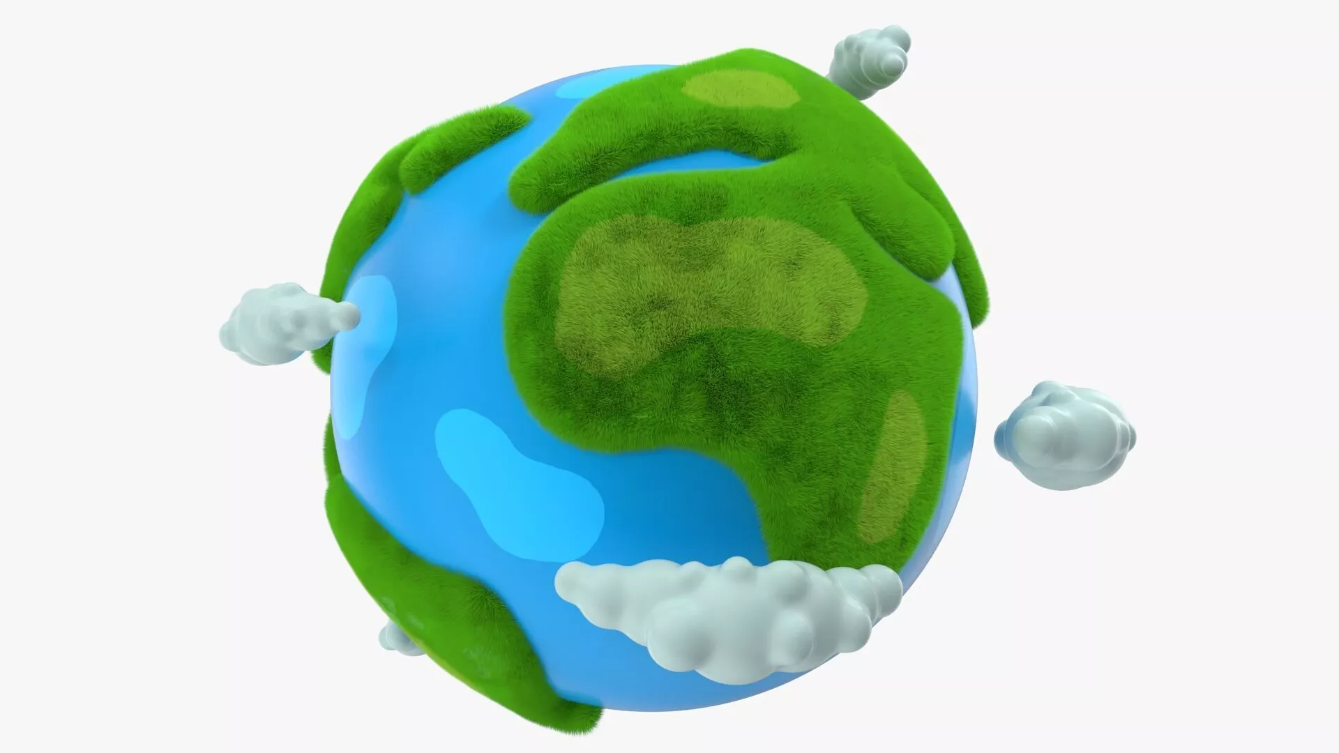 Cartoon Earth with Clouds Fur 3D model