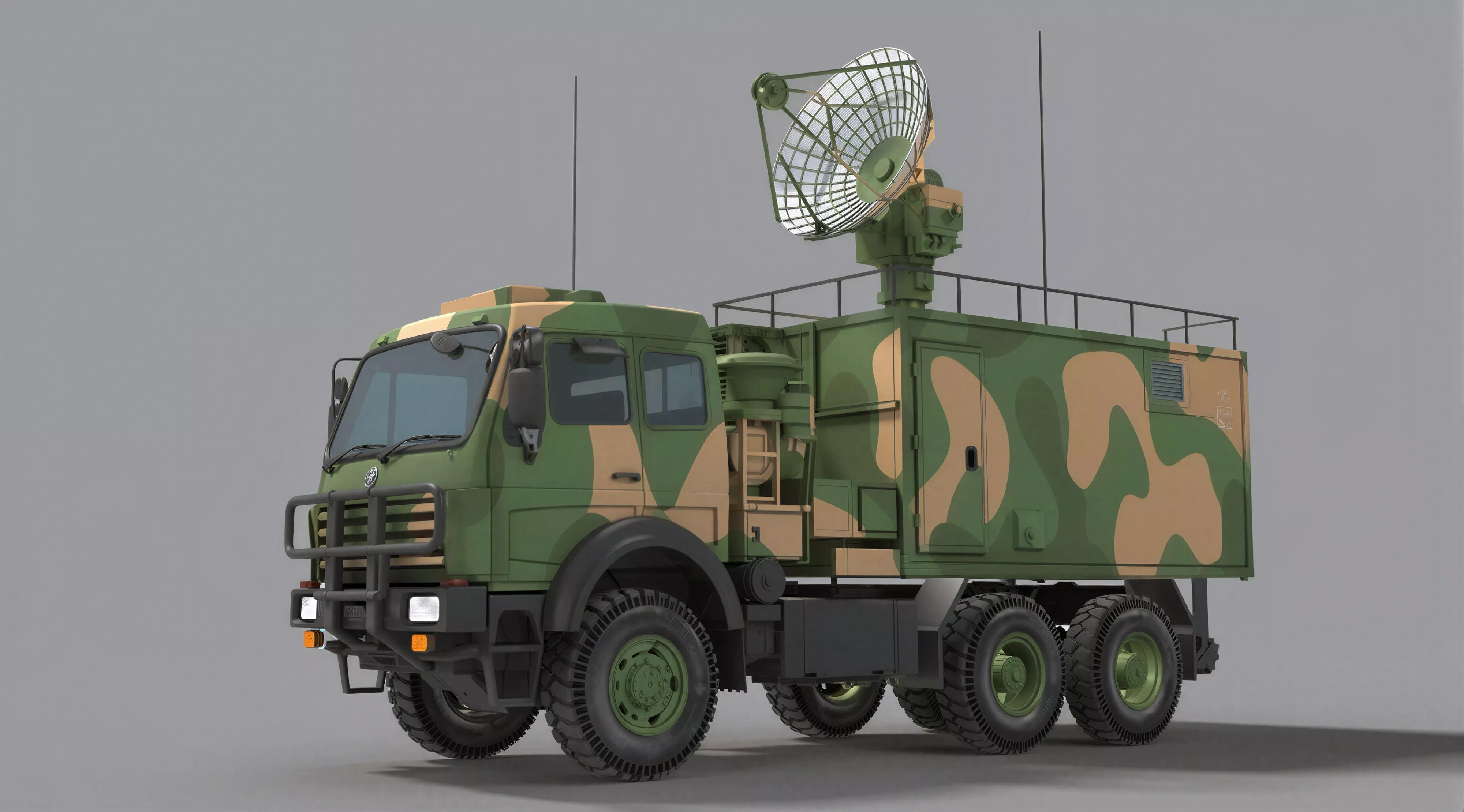 Military Weather Radar Truck 3D Model 6x6 Off-road Camo 3D model