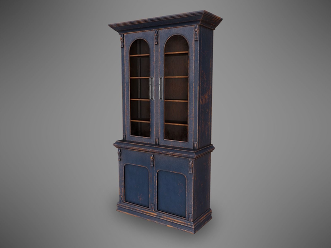 Lowpoly PBR Old Worn Bookshelf Low-poly 3D model