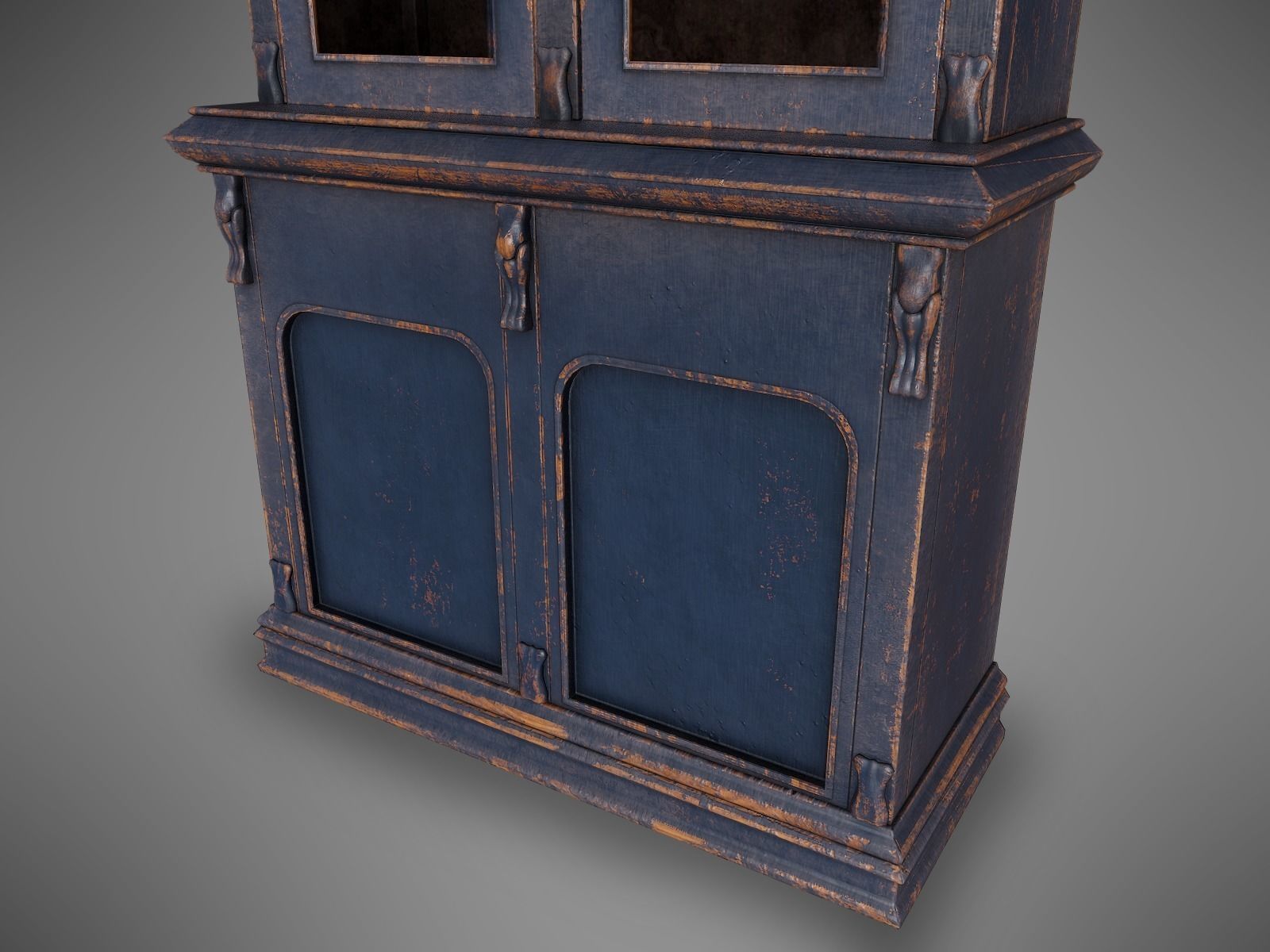 Lowpoly PBR Old Worn Bookshelf Low-poly 3D model_10