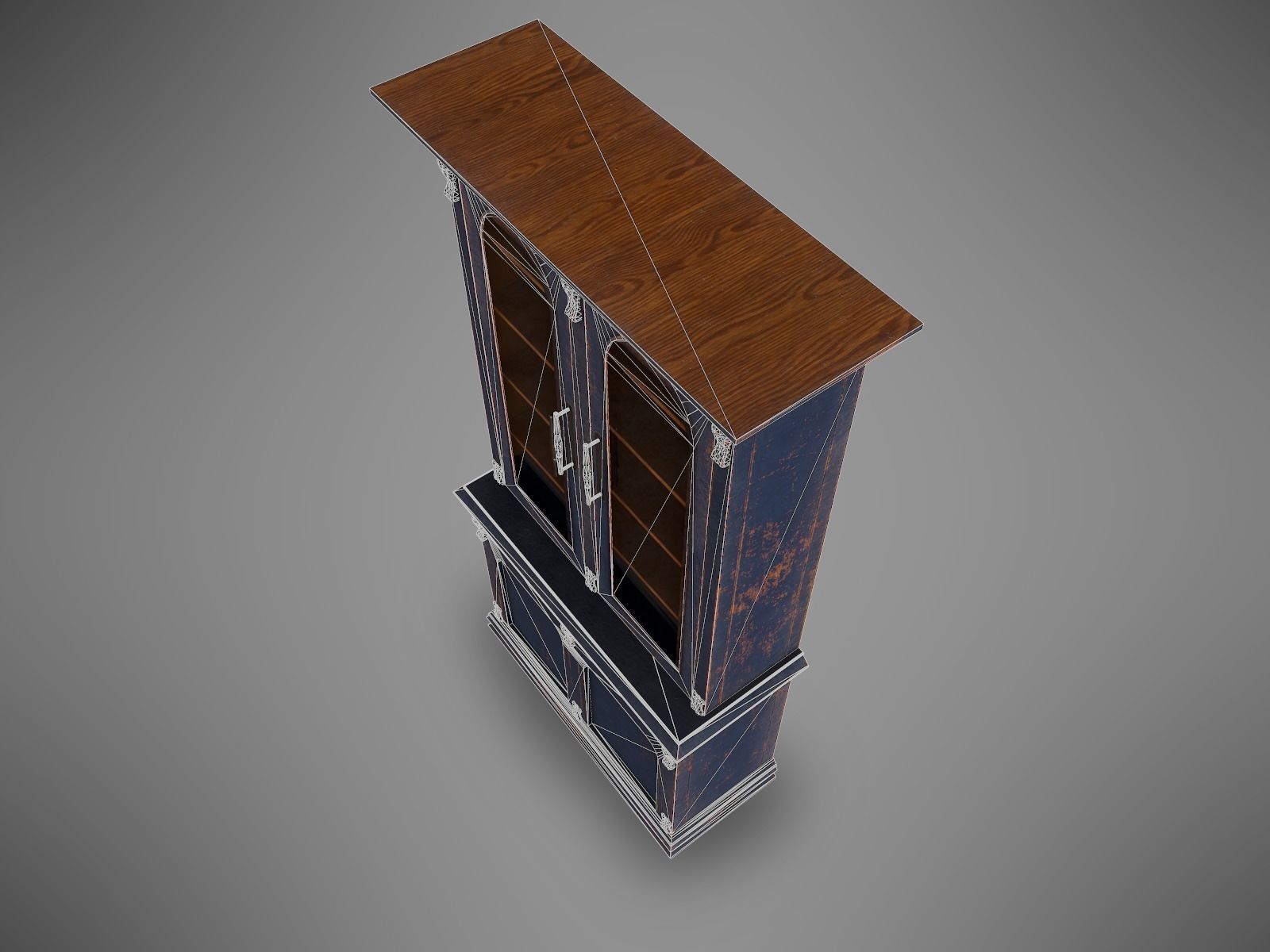 Lowpoly PBR Old Worn Bookshelf Low-poly 3D model_5