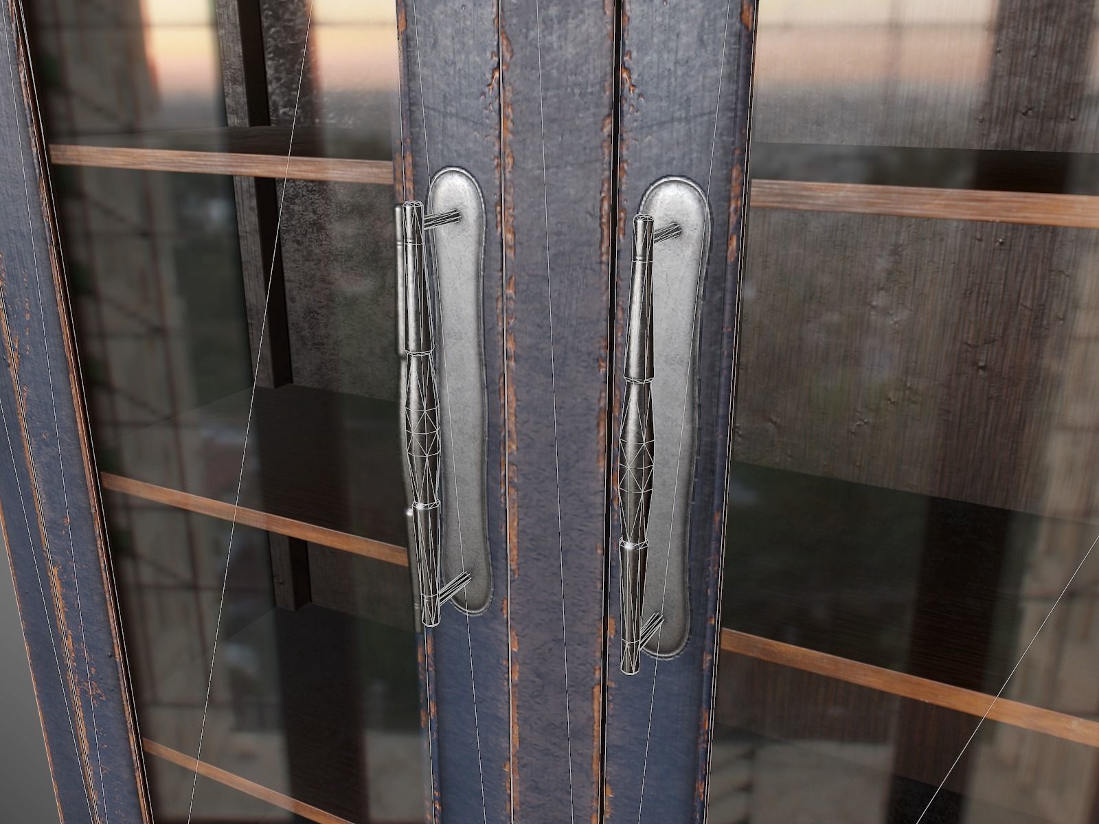 Lowpoly PBR Old Worn Bookshelf Low-poly 3D model_9