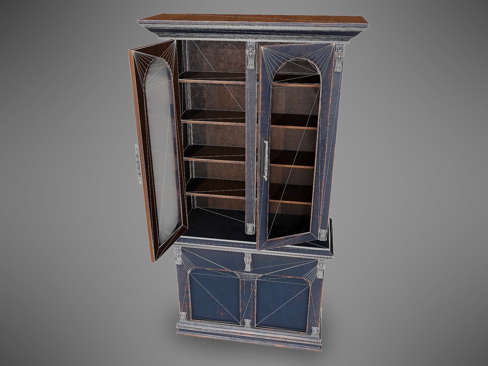 Lowpoly PBR Old Worn Bookshelf Low-poly 3D model_3