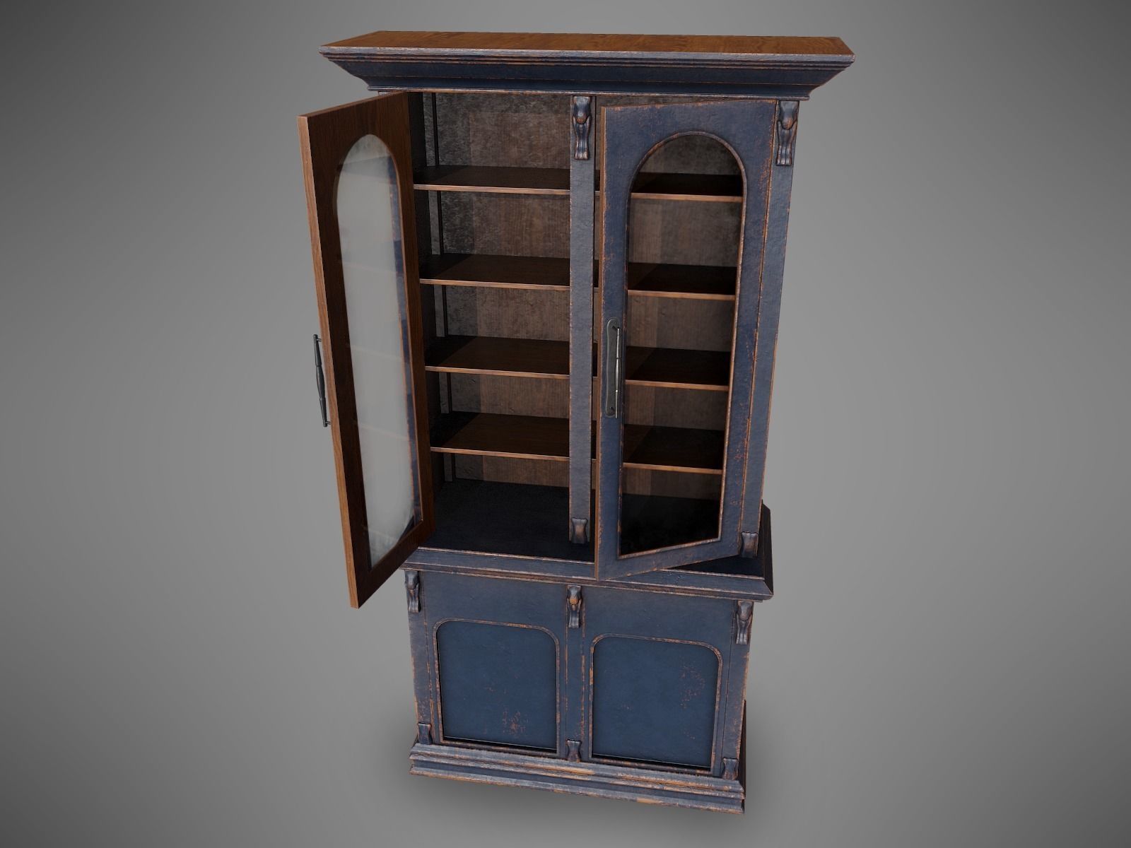 Lowpoly PBR Old Worn Bookshelf Low-poly 3D model_2