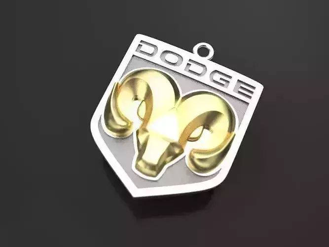 DODGE-KEYCHAIN silver and gold badge with rams