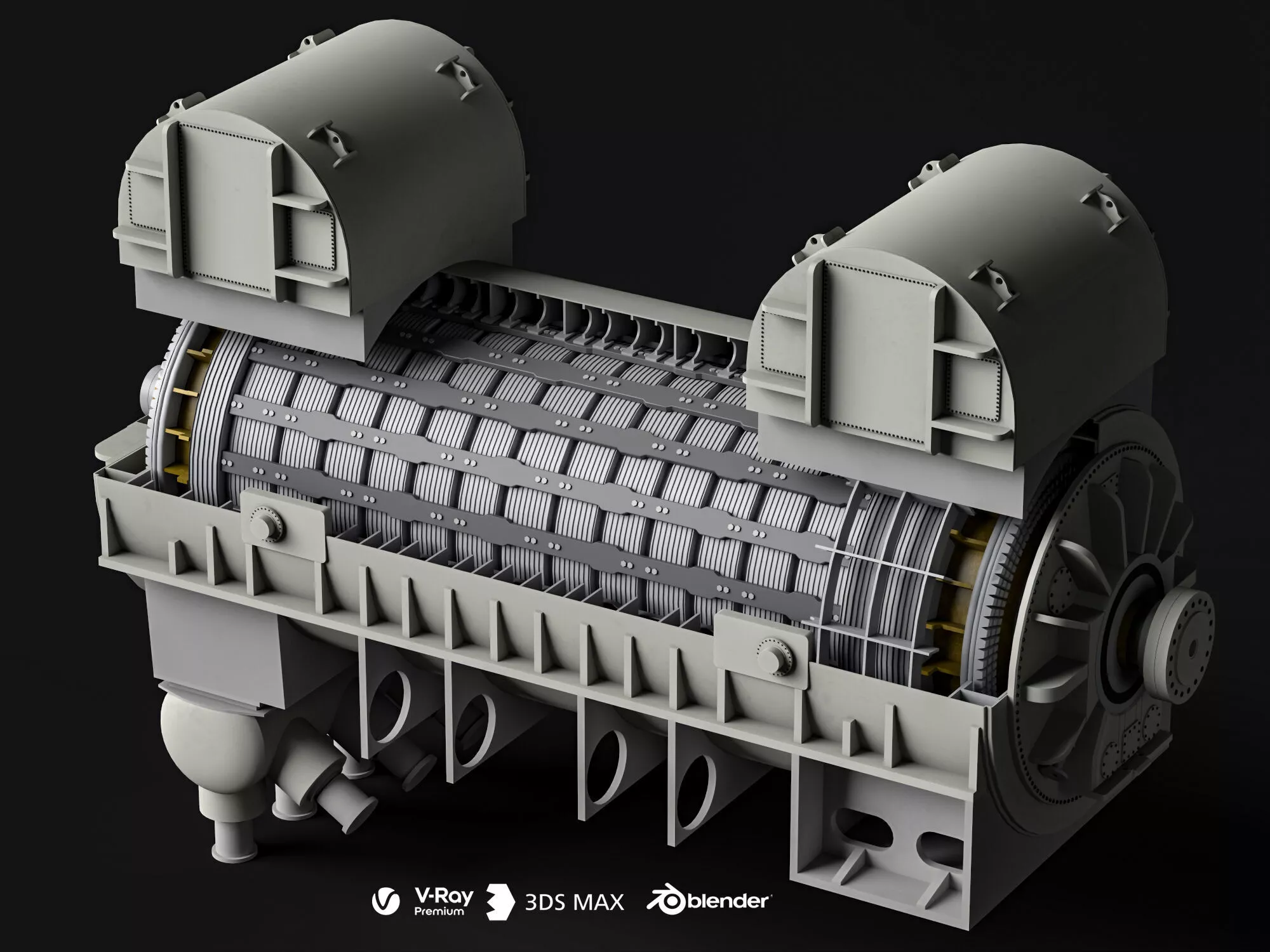 Heavy Duty Industrial Electric Motor 3D Model 3D model