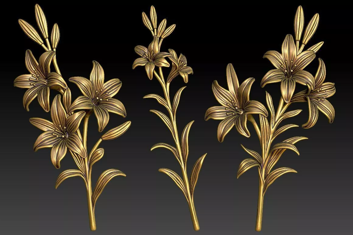 Detailed Gold Lily 3D Model Set 3D print model