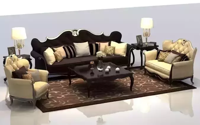 Sofa 3D Model living room with furniture and lamps