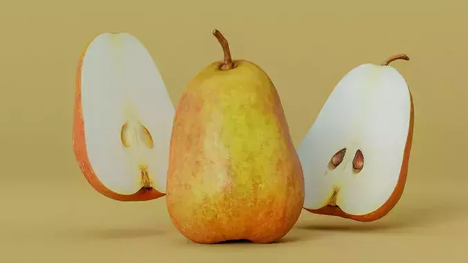 Hyper-Realistic Yellow Pear with Slices Photogrammetry 3D Model Low-poly 3D model