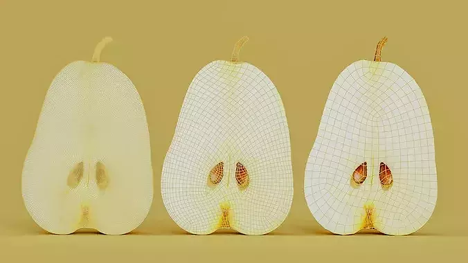 Hyper-Realistic Yellow Pear with Slices Photogrammetry 3D Model  Low-poly 3D model 7