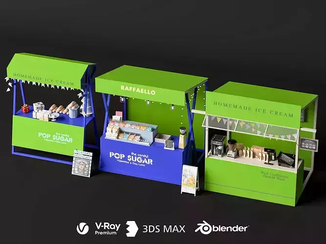 Modern Market Stalls and Kiosks Collection 3D Model 3D model
