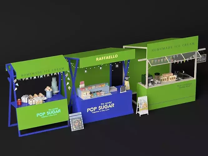Modern Market Stalls and Kiosks Collection 3D Model 3D model 7